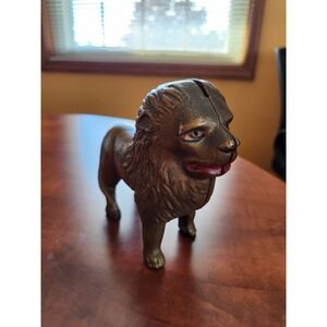 Antique AC Williams Cast Iron Lion Coin Bank 1920s Circus Animal 6" Long USA